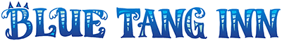 Text logo for "Blue Tang Inn" featuring a colorful, aquatic-themed design.